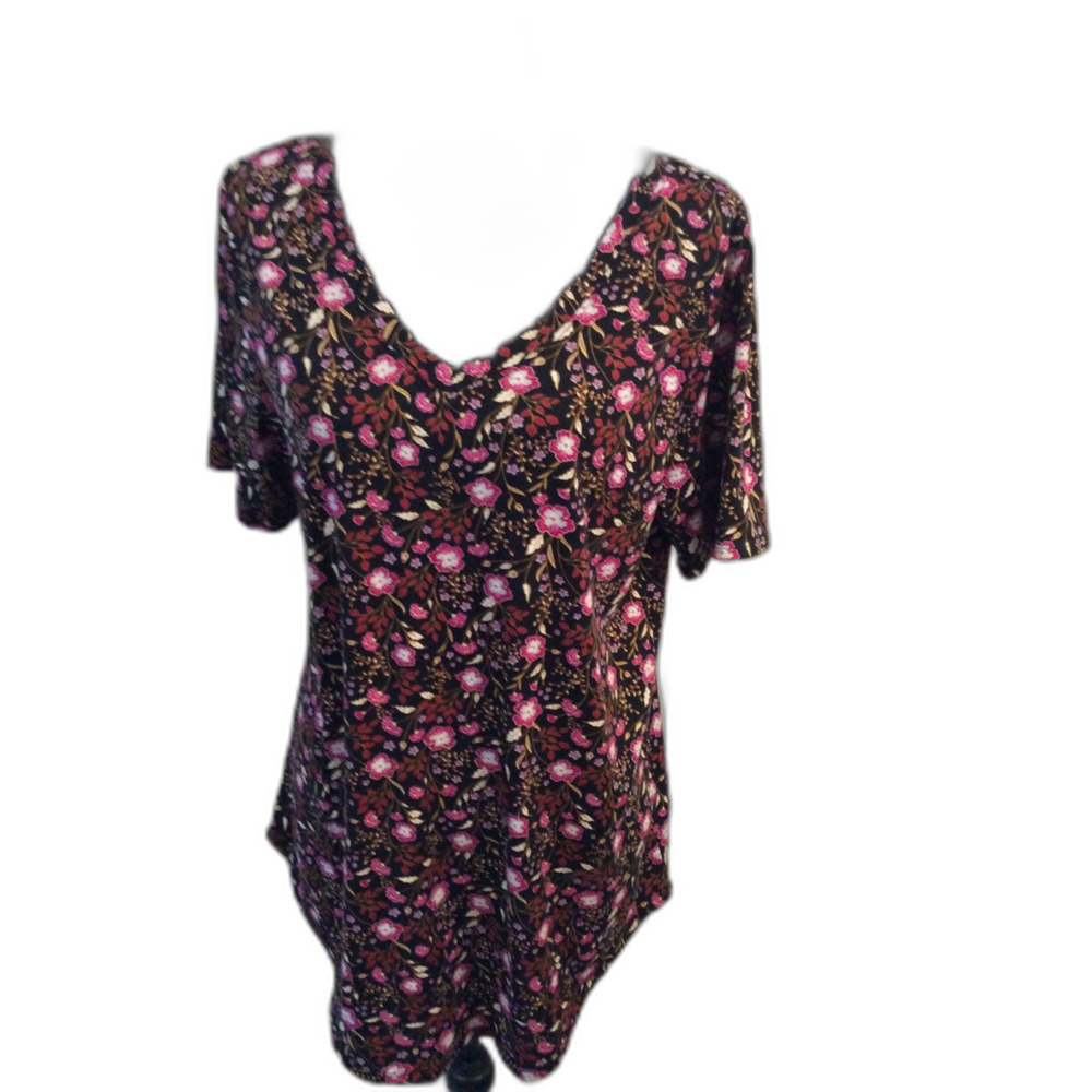 LuLaRoe Floral V Neck Medium M Tunic Short Sleeve Women's